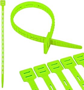 ONE TIE 20-Inch Reusable Zip Ties, Large Cable Management & Cord Organizer Zip Ties for Home, Office, and Industrial Use, Great for Gardening, Weather Resistant, Indoor/Outdoor Use, USA, 10pcs, Green