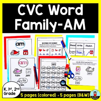 AM CVC Word Families Worksheets - Word List, Cut and Paste, Picture Match, Hunt
