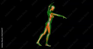 Transparent computer generated 3d female character dancing. Includes black and white matte