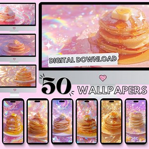 Pancake Desktop Wallpaper Bundle iPhone Wallpaper Lockscreen | Aesthetic iPad Pink Rainbow Pastel Wall Paper Food Wallpapers Sparkle Glitter - Etsy Canada