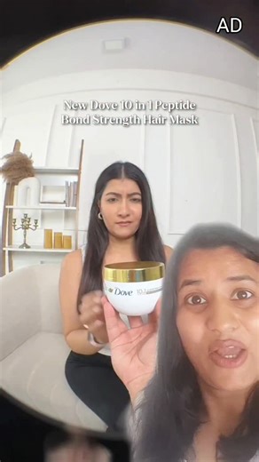 Bhavya Meghani on Instagram: "Stumbled upon this viral Dove hair mask on IG reels, and trust me… It’s worth the hype! 😍 Who knew our hair needs protein, too? 💛 The NEW Dove 10-in-1 Peptide Bond Strength Hair Mask with 12% Protein Peptide Complex made my hair feel softer, shinier & healthier ✨ Use it twice a week for best results, get softer, smoother, healthier hair. Inspired By - @things0fbeauty Shop it now from Nykaa or Amazon, or check @doveindiachannel's bio! #ad #dovehairmask #bondstrengt