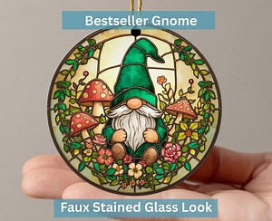 Faux Stained Glass Gnome Ornament | Whimsical Gnome Decor, Stained Glass Suncatcher, Cozy Cottage Gift - Etsy