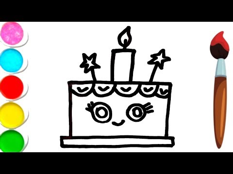 Cute Birthday Cake Drawing for Kids 🎂 | Easy Coloring for Toddlers