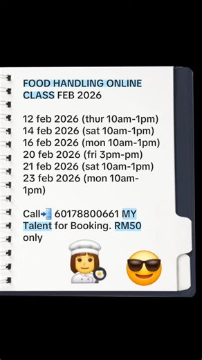 🚨 Food Safety Alert! 🚨 Get Certified, Get Ahead! 😊 Join our Food Handling Course this Feb 2026 and boost your career in the food industry! 🍴 ✅ Learn essential food safety practices ✅ Get certified with a recognized certificate ✅ Stand out in the industry Course Fee: RM50 RM15 Certificate Postage Sign up now and get ready to serve with confidence! 😄 👉 Sign up details: - Full Name - Postal Address - Mobile Number 👉 Click below to register now! https://wa.me/60178900661 #FoodSafety #FoodHand