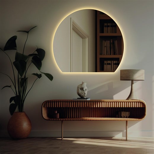 LED Half Cut Circle Wall Mirror: Modern Backlit Semi Round Bathroom Vanity Frameless Mirror - Etsy