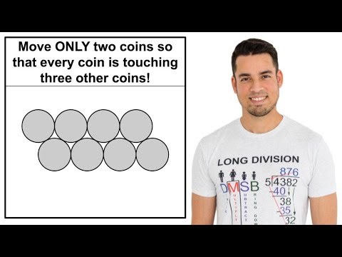 Move ONLY two coins so each coin touches three others!!