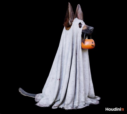 Maxime Schyns joined us to talk about the Trick or Treat project. The artist offered an in-depth overview of the texturing and grooming workflows behind the dog 3D model: https://80.lv/articles/experimenting-with-houdini-to-groom-a-dog-in-a-ghost-costume | 80 Level