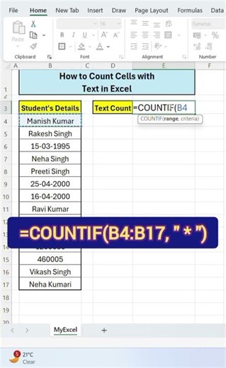 Count Cells with Text in Excel 🔥 | Quick Excel Trick |How to Count Text Values in Excel #exceltips