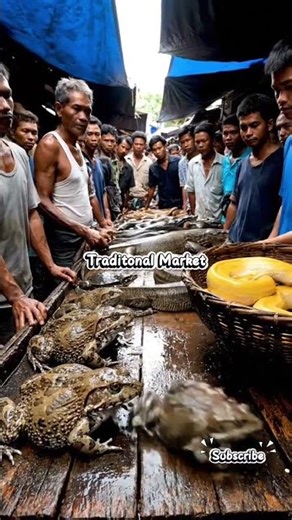 Traditional Asian Market Scene Featuring Exotic Wildlife and Local Trading Culture