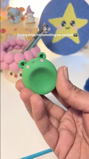 I Made This Cute Frog Worry Stone From Homemade Clay 🐸✨#claysculpture #airdryclay