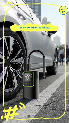 Portable Air Compressor 150 Psi, Auto Shut-Off Digital Tire Inflator, Universal for Suv, Car, Motorcycle, E-Vehicle #cargadgets #innovativeproduct #smartairfreshener #handymanmusthave #ankersmartdisplaycharger #blackandwhitepowerbank #auxbluetoothadapterforcar #ankerportablelaptoppowerbank #smarttool #portablesmarthumidifier