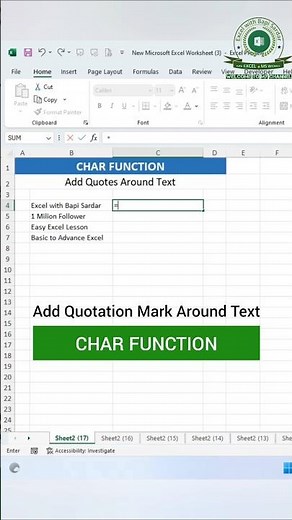 CHAR FUNCTION | Add Quotation Mark Around Text in Microsoft Excel | 🤩📊💻🎉 #excel #exceltips #shorts