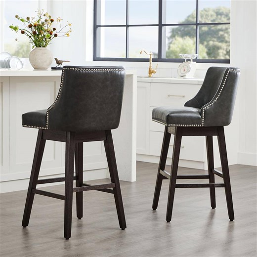 Reviews for Spruce & Spring Martin 30 in. Retro Gray High Back Solid Wood Frame Swivel Bar Stool with Faux Leather Seat(Set of 2) | Pg 2 - The Home Depot