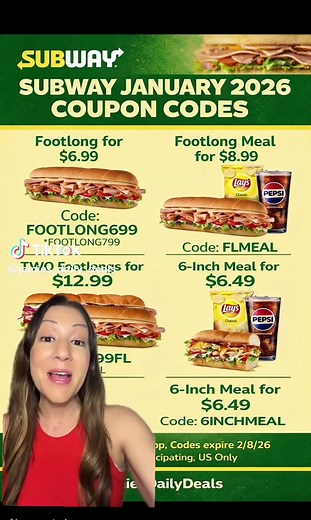 January 2026 Subway Coupons and Deals Alert