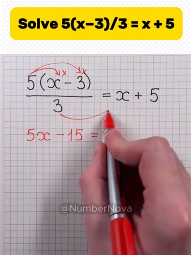 Solve 5(x−3)/3 = x 5 Step by Step 📝 Easy Visual Math Solution #math #algebra #equation #visualmath #learnmath