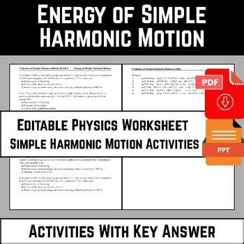 Editable Physics Worksheet: Energy in Simple Harmonic Motion (S.H.M.)