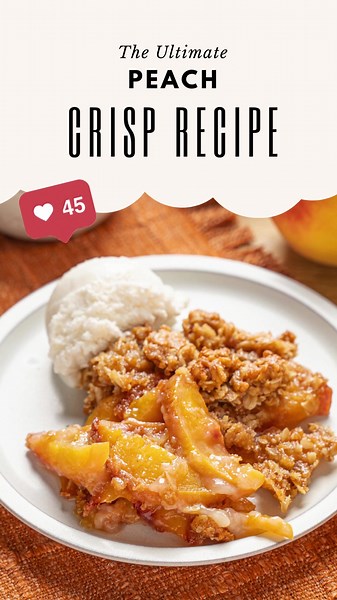 Dont miss the viral Ultimate Peach Crisp recipe! Pairs perfectly with a scoop of vanilla ice cream! Get the free recipe at our profile link! 🍑 #peachcrisp #dessertrecipes #commandcooking #peach #peaches #peachrecipe #desserttok #viral #viralrecipe
