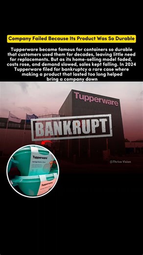 Tupperware became famous for containers so strong and long-lasting that customers used them for decades, leaving little need for replacements. What began as a strength slowly turned into a problem. As shopping habits changed, the traditional Tupperware party selling model faded, younger buyers moved online, and competition increased. Meanwhile, most households already owned enough Tupperware that rarely wore out. Replacement demand stayed low while costs kept rising. With falling sales and delay