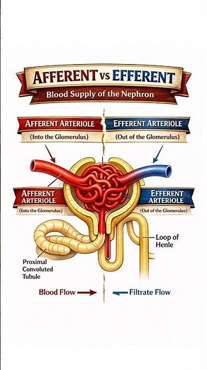 Afferent vs Efferent Arteriole | Blood Flow in Nephron Explained 🩸🧠 #Nephron #Kidney #Biology