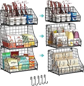 Amazon.com: Stackable Snack Organizers with Removable Divider and Hooks Wall Mount 3 Tier Coffee Station Organizer for Counter Stackable Tea Bag Organizer Snack Holder Rack for Home Office Kitchen Cabinet Pantry: Home & Kitchen