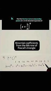 (x+1/x)^8 binomial expansion using Pascal's Triangle| Pascal's Triangle formula
