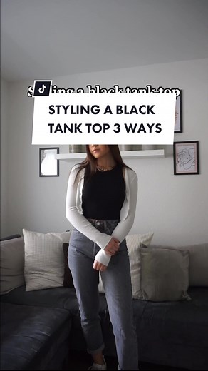 Styling a black tank top 3 different ways #howtostyleoutfits #howtostyle #howtostyleclothes #howtodress #blacktanktop