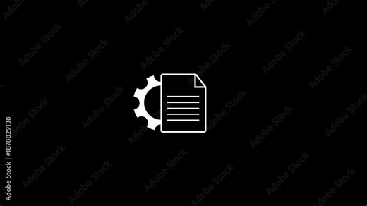 Document settings icon animation with file and gear symbol. Document configuration icon for system files and process control. File settings animation for document management and workflow.