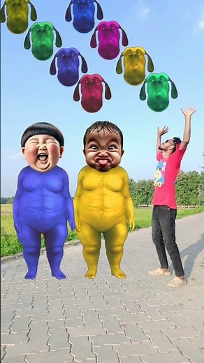 Yellow, bulu fate dog & cute bro corect head machine with tu Radha meri main shyam tera song😃 #short