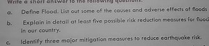a. Define Flood. List out some of the causes and adverse effect... | Filo