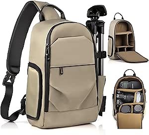 Camera Sling Bag, DSLR/SLR/Mirrorless Camera Backpack Case Shockproof Photography Backpack with Tripod Holder & Removable Modular Inserts Compatible with Canon/Nikon/Sony/Fuji