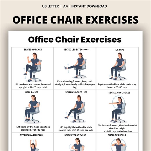 Office Chair Exercises Printable PDF – Seated Desk Workout for Work From Home, 12 Chair Exercises, Instant Download - Etsy