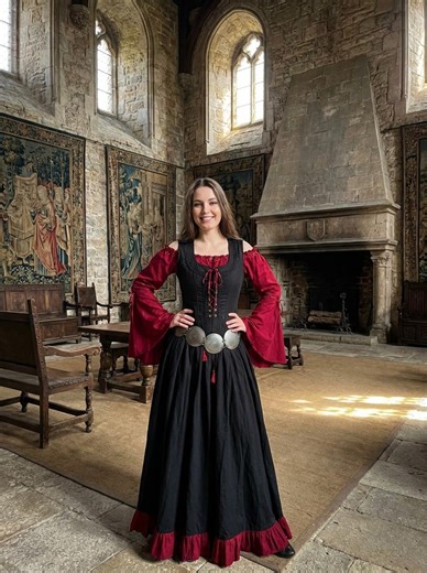 Women’s Renaissance Dress, Medieval Costume, Gothic Tavern Wench Gown, Viking LARP Faire Outfit, Black Red Maxi Dress - Etsy