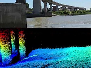 3D Side Scan Sonar - riverbed scouring around bridge pilings