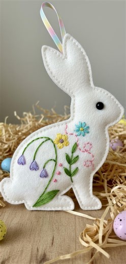 Beginner Embroiered Bunny, Sewing Pattern, Rabbit, Easy, Easter, Ornament, Tree, Cute, Easy, Craft, Kids, Diy, Felt, Holiday, Christmas, Egg - Etsy