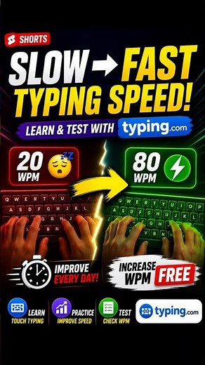 Slow to Fast Typing Speed ⌨️ Learn & Test on Typing.com | Improve WPM Free #shortsfeed#shorts