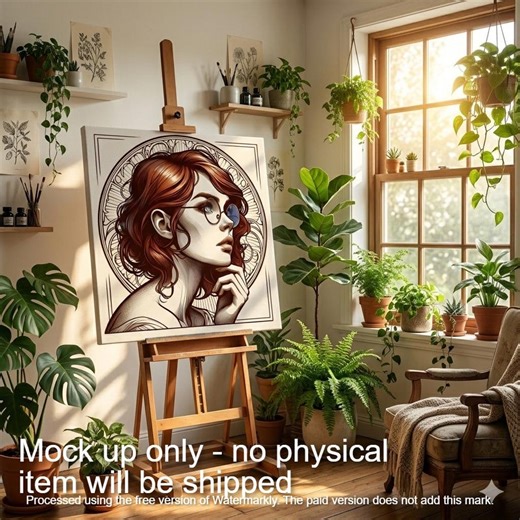 Art Nouveau Portrait Print, Auburn Haired Woman, Vintage Filigree Circle, Digital Art - Etsy