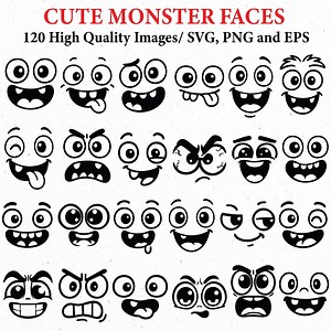 Cute Monster Face Svg, Monster Face Png, Spooky Face Clipart, Halloween Svg, Spooky Face Silhouette, Halloween Png, Monster Face Cartoon - Etsy