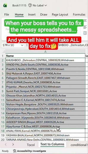 Text to Column in Excel #excel #exceltips #exceltricks #excelformulas #excelfunctions #datascience