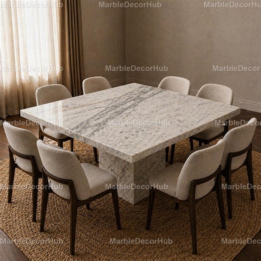 Square Calacatta Marble Table – Luxury Dining Table – White Marble Pedestal Table – Elegant Modern Home Furniture Marble Pedestal Dining Top - Etsy