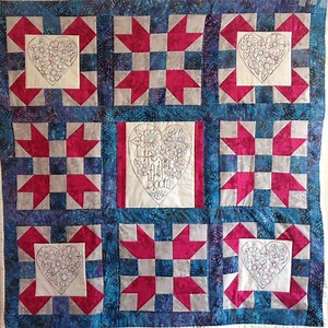 Sew with Beth Life In Full Bloom Lap Quilt Inc Backing Batik Blue / Pink