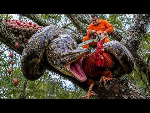 Giant Python Attacks a Red Junglefowl Nest in a Tree | A Dangerous Forest Rescue Begins