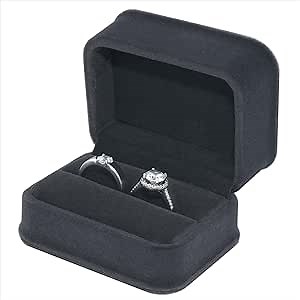 Gray Double Ring Box - Premium Velvet Ring Bearer Earring Jewelry Storage Organizer Gift Box for Proposal, Engagement, Birthday, Christmas, Anniversary, Collection