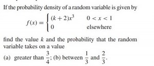 If the probability density of a random variable is given byf(x... | Filo