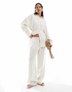 ASOS DESIGN modal tie waist wide leg pants in buttermilk - part of a set | ASOS