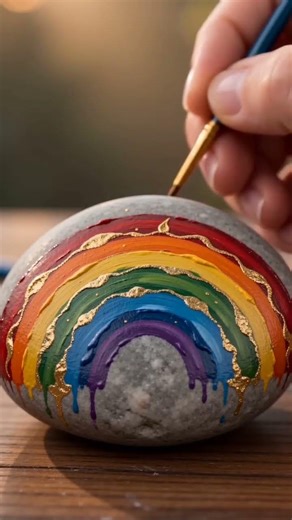 Rainbow Rock Painting — Easy Craft Tutorial #shorts