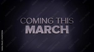 3D animated text flying into screen - coming this march Stock Video