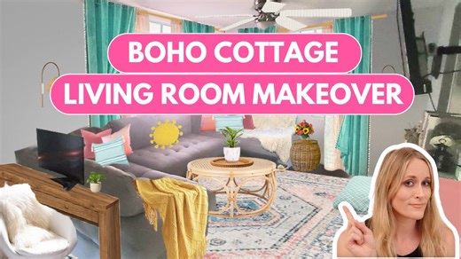 Turn a gray living room into a colorful boho escape on a budget
