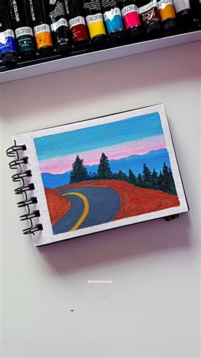 Satisfying Aesthetic Landscape 🌄Easy Gouache Painting Tutorial #art #aestheticart #painting #shorts