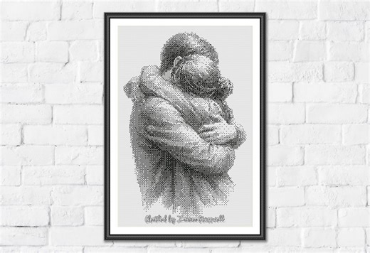Hug Me - Minimalist Monochrome One Color Counted Cross Stitch Pattern. Downloadable PDF Pattern Keeper & Markup R-XP Tested. - Etsy