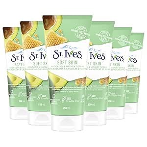 St. Ives Soft Skin Face Scrub, Avocado & Honey Moderate Exfoliator For Soft, Smooth Skin, Oil-free Facial Scrub Made with 100% Natural Exfoliants, 6 oz, 6 Pack